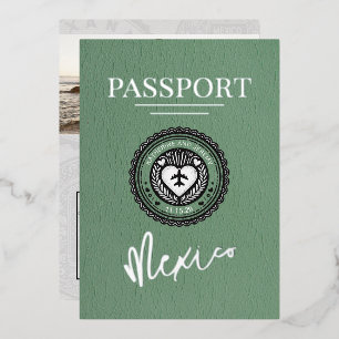 Invitación Con Relieve Metalizado Boda de pasaporte verde de México