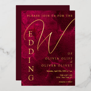 Invitación Con Relieve Metalizado Boda de pasión de Borgoña