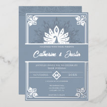Boda de pavo real Art Deco moderno plateado