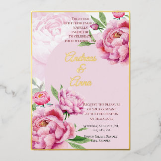 Invitación Con Relieve Metalizado Boda de Peonía
