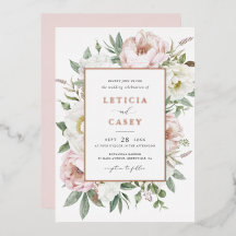 Boda de peonía blanca con rubor floral y rosa eleg