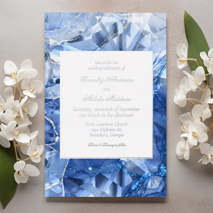 Invitación Con Relieve Metalizado Boda de Piedra Preciosa Zafiro Azul