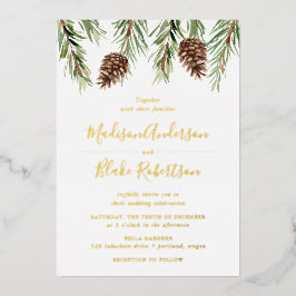 Invitación Con Relieve Metalizado Boda de Piña de Acuarela de Invierno