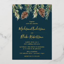 Invitación Con Relieve Metalizado Boda de Piña de Acuarela de Invierno
