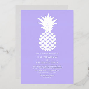 Invitación Con Relieve Metalizado Boda de Piña Tropical de Lila Suave y Plata