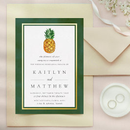 Invitación Con Relieve Metalizado Boda de piña tropical Ensayo Cena Real