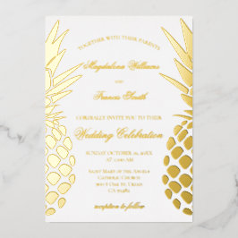 Invitación Con Relieve Metalizado boda de piñas doradas