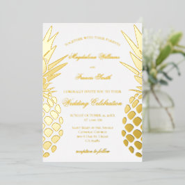 Invitación Con Relieve Metalizado boda de piñas doradas