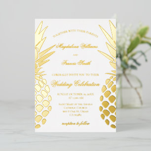 Invitación Con Relieve Metalizado boda de piñas doradas