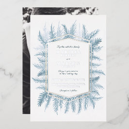 Invitación Con Relieve Metalizado Boda de plata azul de color azul evergreen de invi