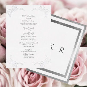 Invitación Con Relieve Metalizado Boda de plata y blanco con papel de aluminio para