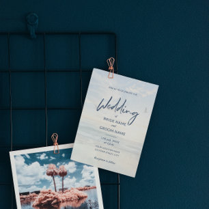 Invitación Con Relieve Metalizado Boda de playa con foto de guión elegante minimalis