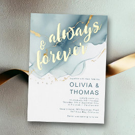 Invitación Con Relieve Metalizado Boda de playa de oro azul para siempre