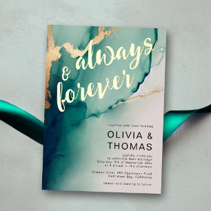 Invitación Con Relieve Metalizado Boda de playa de oro esmeralda de siempre siempre 