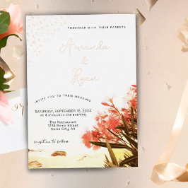 Invitación Con Relieve Metalizado Boda de playa del naranja Oleander Flowers