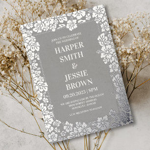 Invitación Con Relieve Metalizado Boda de playa tropical elegante en Hawaii