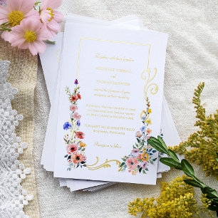 Invitación Con Relieve Metalizado Boda de primavera verano con acuarela de flores si