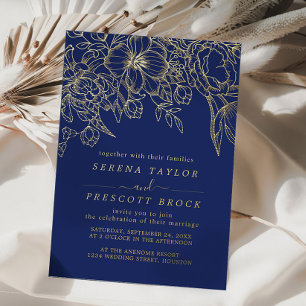 Invitación Con Relieve Metalizado Boda de ramo naval minimal real