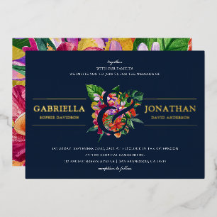Invitación Con Relieve Metalizado Boda de ramo tropical moderno de la Marina