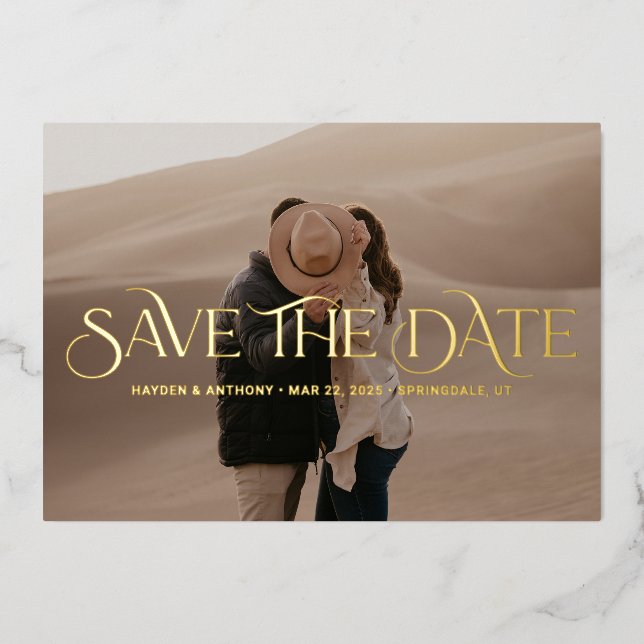 Invitación Con Relieve Metalizado Boda De RELIEVE METALIZADO De Luxe Overlay Guardar (Anverso)