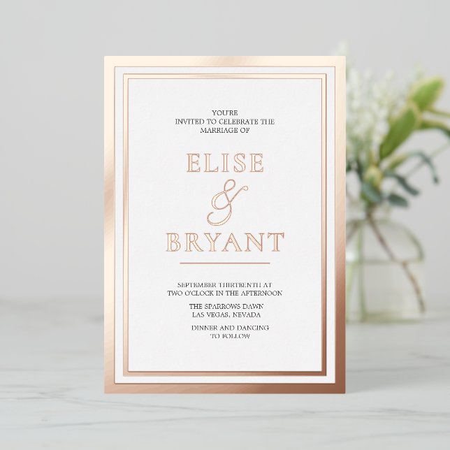 Invitación Con Relieve Metalizado Boda de Relieve metalizado de Rubor de Rosa ultram (Anverso de pie)