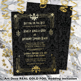 Invitación Con Relieve Metalizado Boda de Relieve metalizado dorado Art Deco de los