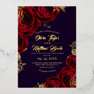 Invitación Con Relieve Metalizado Boda de Relieve metalizado dorado de Flores Violet