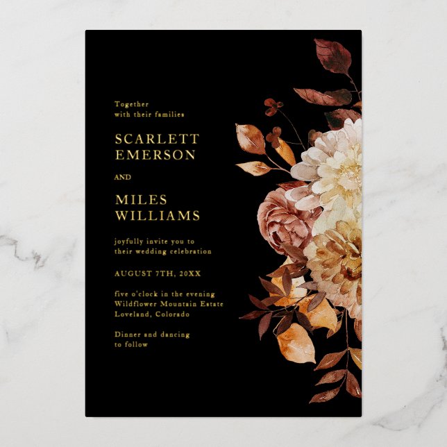 Invitación Con Relieve Metalizado Boda de Relieve metalizado dorado moderno elegante (Anverso)