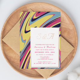 Invitación Con Relieve Metalizado Boda de Relieve metalizado dorado retro colorido