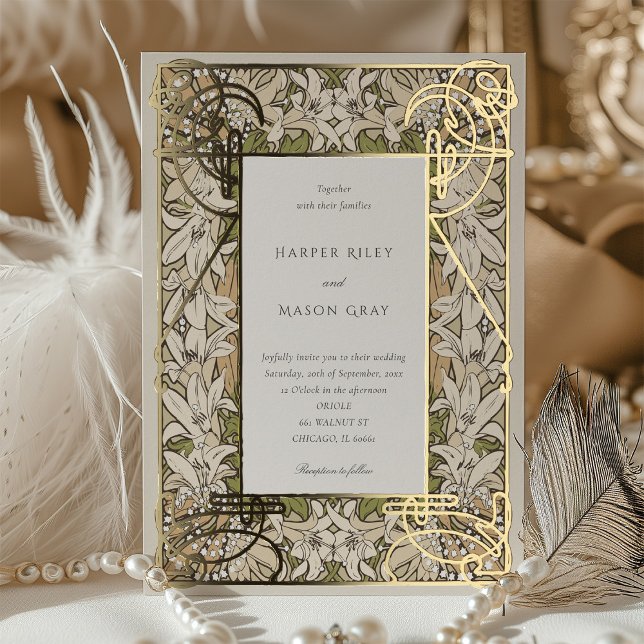 Invitación Con Relieve Metalizado Boda de Relieve metalizado Lily Elegance Bloom Art (Subido por el creador)