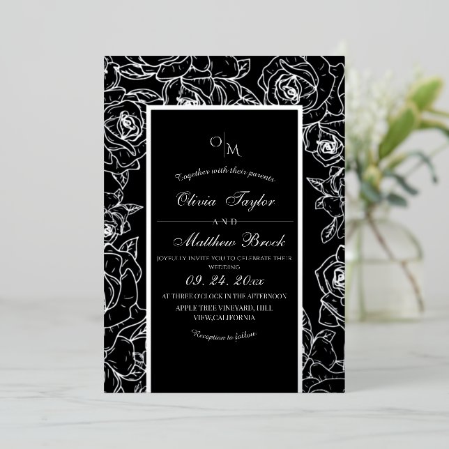 Invitación Con Relieve Metalizado Boda de Relieve metalizado moderno de flores blanc (Anverso de pie)