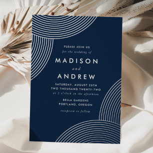 Invitación Con Relieve Metalizado Boda de remolinos geométricos de plata y azul mari