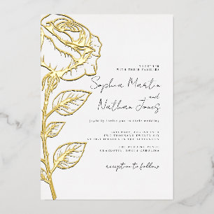 Invitación Con Relieve Metalizado Boda de Rosa Elegante de Hoja de Oro Real
