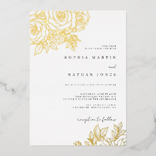 Invitación Con Relieve Metalizado Boda de Rosa Lush de Oro Real Foil