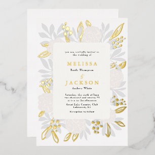 Invitación Con Relieve Metalizado Boda de Rosas cream