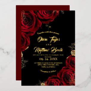 Invitación Con Relieve Metalizado Boda de rosas rojas elegantes modernas