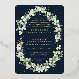 Invitación Con Relieve Metalizado Boda de Snowberry + Eucalyptus de la Marina Formal