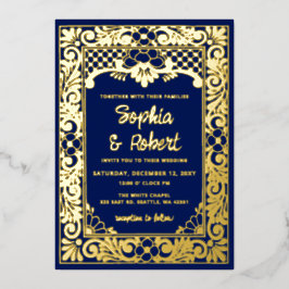 Invitación Con Relieve Metalizado Boda de Talavera Azul Mexicana