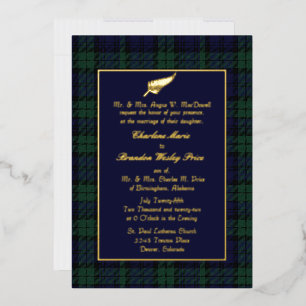 Invitación Con Relieve Metalizado Boda de Tartán Plaid Black Watch