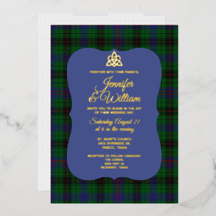 Invitación Con Relieve Metalizado Boda de Tartán Plaid del Clan Davidson 