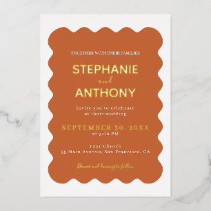 Invitación Con Relieve Metalizado Boda de Terracota Wavy Edge de los años 50 retro