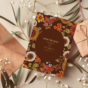 Invitación Con Relieve Metalizado Boda de Terracotta Retro Vintage Sixties