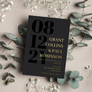 Invitación Con Relieve Metalizado Boda de tipografía de carbón negro y oro