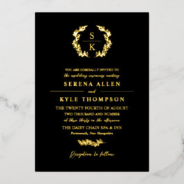 Invitación Con Relieve Metalizado Boda de tipografía de monograma de la corona de La