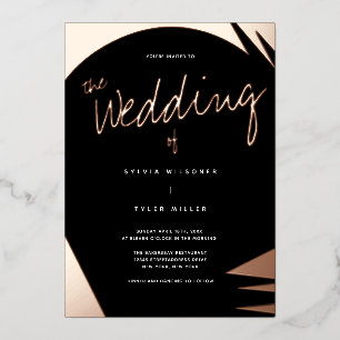 Invitación Con Relieve Metalizado Boda de Tipografía Naranja Quemada y Oro Rosa Abst