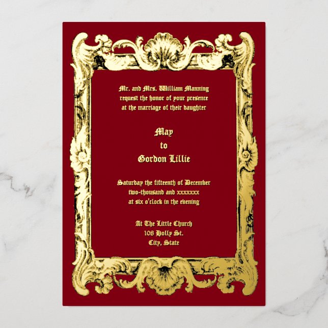 Invitación Con Relieve Metalizado Boda de tramas rococo barroco (Anverso)