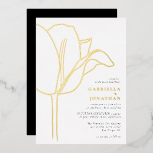 Invitación Con Relieve Metalizado Boda de Tulipán Negro Blanco Chic Dorado