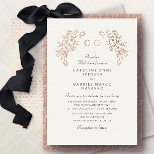 Invitación Con Relieve Metalizado Boda de Tulipanes Florales Franceses Monograma