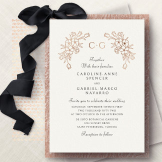Invitación Con Relieve Metalizado Boda de Tulipanes Florales Franceses Monograma