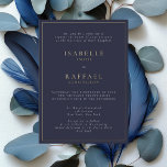 Invitación Con Relieve Metalizado Boda de ubicación múltiple formal elegante de la M<br><div class="desc">Plantilla de invitación presionada de Relieve metalizado dorado de Boda de ubicación múltiple de color azul de la Marina elegante formal</div>